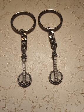 Silver Banjo Pair Keychain Set
